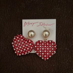 Betsey Johnson Red Heart Earrings NIP